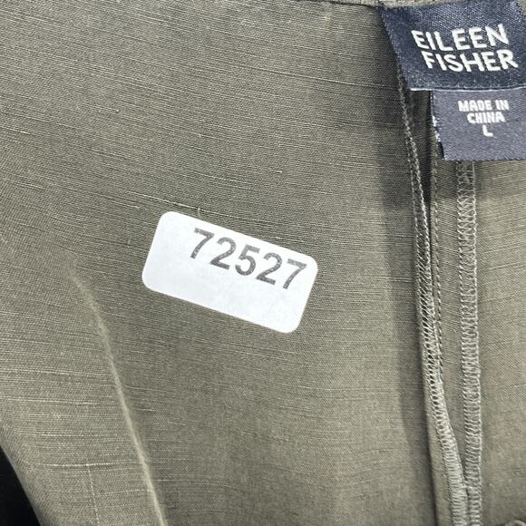 EILEEN FISHER Dress Pants L Linen Silk Canvas Pleated Straight Trouser Green - Picture 14 of 14